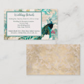 牡丹と花ティール（緑がかった色）、アイボリー、および金ゴールド結婚の エンクロージャーカード (正面/裏面)