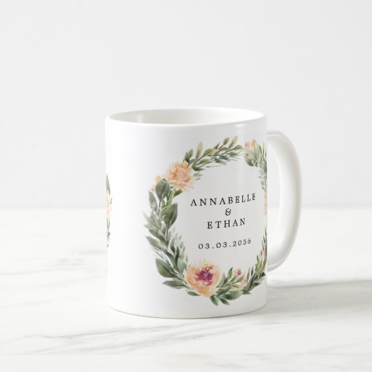 牡丹と葉結婚式の引き出物コーヒーマグ コーヒーマグカップ (正面右)