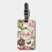 牡丹と蝶と円の中のモノグラム ラゲッジタグ (正面縦)