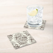 牡丹と蝶はプリントをブロックし、アンバーオフ スクエアペーパーコースター (インサイチュ)