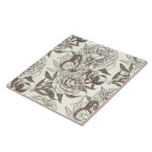 牡丹と蝶はプリントをブロックし、アンバーオフ タイル (側面)