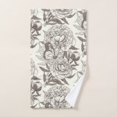 牡丹と蝶はプリントをブロックし、アンバーオフ バスタオルセット (ハンドタオル)