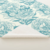 牡丹と蝶はプリント、ラグーンブルーをブロック シェルパブランケット (3/4)