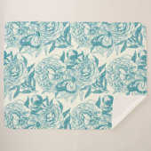 牡丹と蝶はプリント、ラグーンブルーをブロック シェルパブランケット (正面(横))