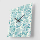 牡丹と蝶はプリント、ラグーンブルーをブロック スクエア壁時計 (傾斜)