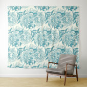 牡丹と蝶はプリント、ラグーンブルーをブロック タペストリー (インサイチュ(横))