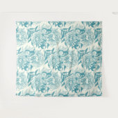 牡丹と蝶はプリント、ラグーンブルーをブロック タペストリー (正面(横))