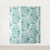 牡丹と蝶はプリント、ラグーンブルーをブロック タペストリー (正面)