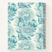 牡丹と蝶はプリント、ラグーンブルーをブロック ノートブック (裏面)
