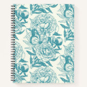 牡丹と蝶はプリント、ラグーンブルーをブロック ノートブック (正面)