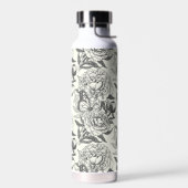 牡丹と蝶はプリント、黒と白をブロック ウォーターボトル (左面)