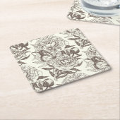 牡丹と蝶はプリント、黒と白をブロック スクエアペーパーコースター (アングル)