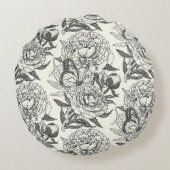 牡丹と蝶はプリント、黒と白をブロック ラウンドクッション (裏面)