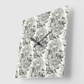 牡丹と蝶はプリント、黒とwhitをブロック スクエア壁時計 (傾斜)