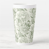 牡丹と蝶ブロックプリント、セージ緑と カフェラテマグ (正面)