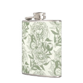 牡丹と蝶ブロックプリント、セージ緑と フラスク (左)