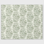 牡丹と蝶ブロックプリント、セージ緑と ラッピングペーパー (フラット)