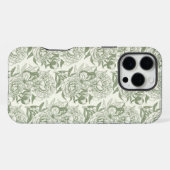 牡丹と蝶ブロックプリント、セージ緑と iPhoneケース (裏面横)