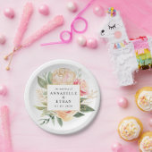 牡丹と金ゴールド結婚の花 ペーパープレート (パーティー)