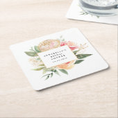 牡丹と金ゴールド花ブライダルシャワーコースター スクエアペーパーコースター (アングル)