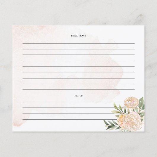牡丹と金ゴールド花ブライダルシャワーレシピカード (裏面)