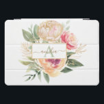 牡丹と金ゴールド花モノグラム名 iPad PROカバー<br><div class="desc">Peonyと金ゴールドコレクションと連携するように設計されたこのカスタマイズ可能なマッチングのモノグラムiPadカバーは、クラシックレタリングを持つ緑の葉と鮮やかなピンクと金ゴールドの牡丹の花を備えている。このデザインの高度なカスタマイズについてクリックは、上の「カスタマイズ」ボタンをクリックして下さい。なお、金ゴールド箔は印刷効果であり、物理箔ではない。何か連絡質問があれば私に頼む！</div>