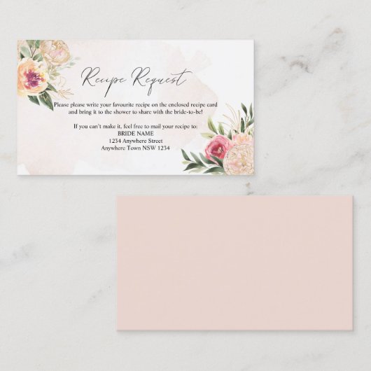 牡丹と金箔の花レシピリクエストカード 名刺 (正面/裏面)