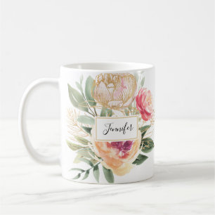 牡丹と金箔開花マグ コーヒーマグカップ