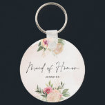 牡丹と金箔開花メイド・オブ・オーナー（花嫁付き添い人）キーリング キーホルダー<br><div class="desc">このカスタマイズ可能なマッチングメイド・オブ・オーナー（花嫁付き添い人）キーリングは、鮮やかなピンクと金ゴールドの牡丹の花と水色の背景に緑の葉を持つ私たちの牡丹と金ゴールドコレクションと調整するように設計された。レイアウト、フォント、文字サイズの変更など、このデザインの高度なカスタマイズを行うには、上クリックの「」ボタカスタマイズンを使用してください。なお、金ゴールド箔は印刷効果であり、物理箔ではない。何か連絡質問があれば私に頼む！</div>
