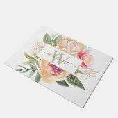 牡丹と金箔開花モノグラム名 ドアマット (アングル)