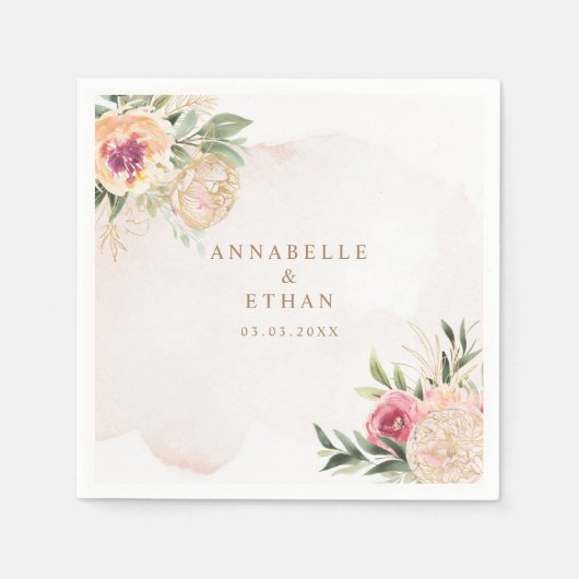 牡丹と金箔開花結婚のナプキン スタンダードカクテルナプキン (正面)