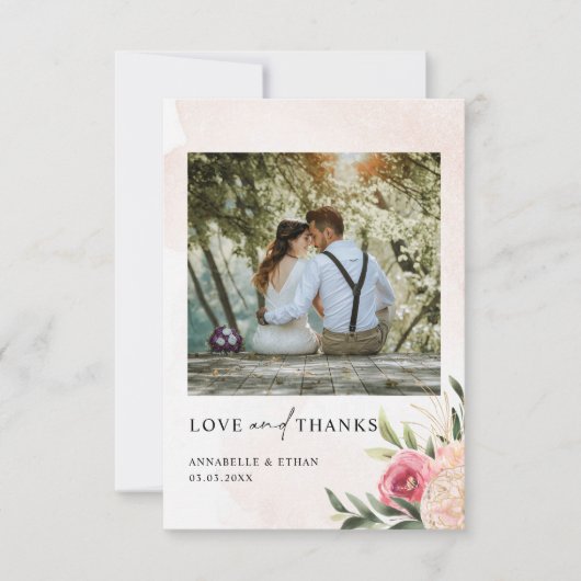 牡丹と金箔開花結婚サンキューカード サンキューカード (正面)