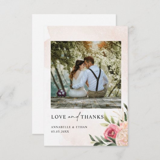 牡丹と金箔開花結婚サンキューカード サンキューカード (正面/裏面)