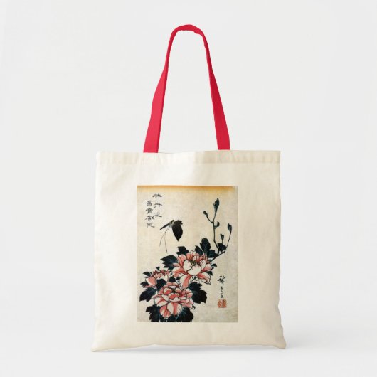 牡丹に蝶,広重牡丹と蝶,広重,浮世絵 トートバッグ (正面)