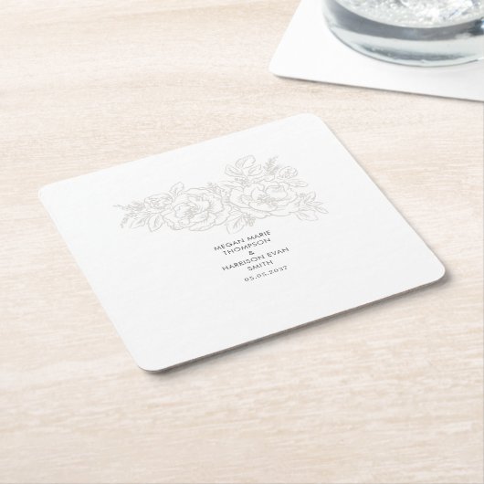 牡丹のエレガント花の角 スクエアペーパーコースター (アングル)