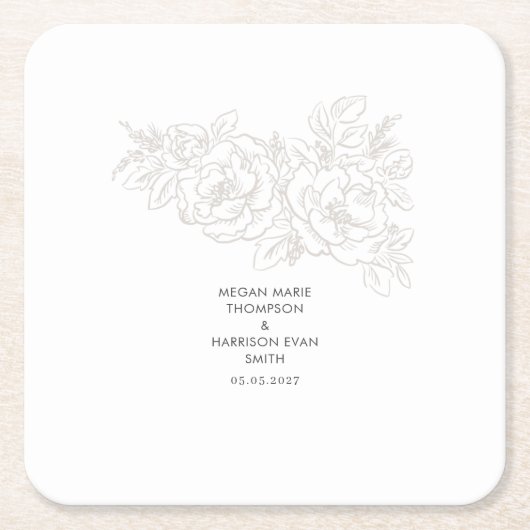 牡丹のエレガント花の角 スクエアペーパーコースター (正面)