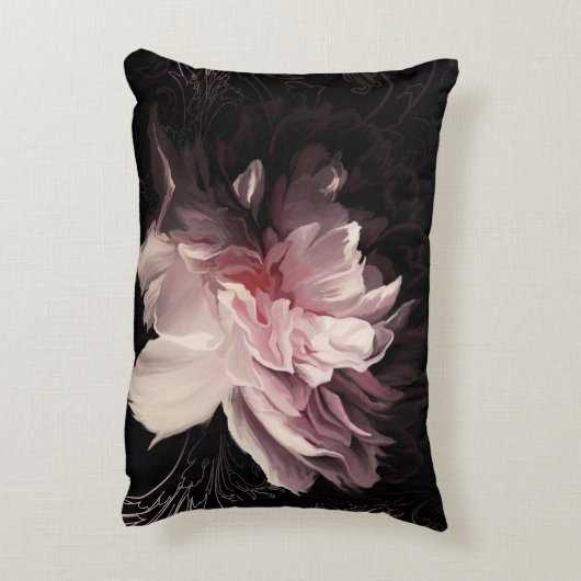 牡丹のダークウォール：花絵を描のデザイン アクセントクッション (裏面(縦))