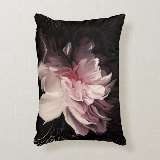 牡丹のダークウォール:花絵を描のデザイン アクセントクッション (正面(垂直))
