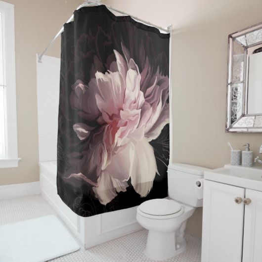 牡丹のダークウォール:花絵を描のデザイン シャワーカーテン (インサイチュ)