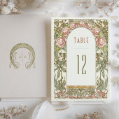 牡丹のテーブル番号ヴィンテージ結婚アールヌーボー 招待状