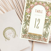 牡丹のテーブル番号ヴィンテージ結婚アールヌーボー 招待状