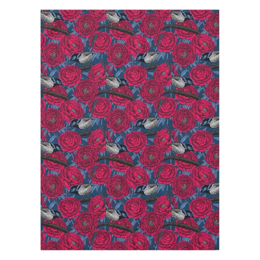 牡丹の中のレンチ テーブルクロス (正面)