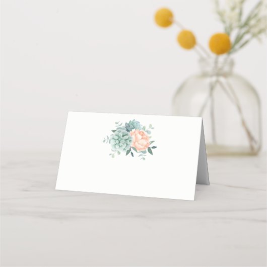 牡丹の多肉株の葉の結婚水色 プレイスカード (正面)