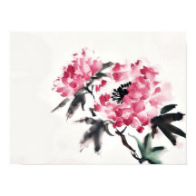 牡丹の日本風ミニマルアート絵画