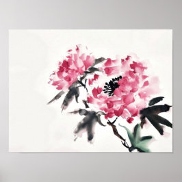 牡丹の日本風ミニマルアート絵画 ポスター