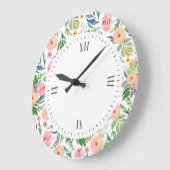 牡丹の水彩色イラストレーション模様 ラージ壁時計 (傾斜)