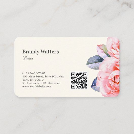 牡丹の水彩花フェミニン 名刺 (裏面)