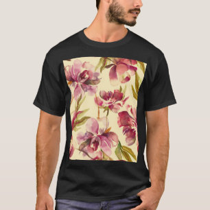 牡丹の水彩:シームレスな背景の至福 Tシャツ