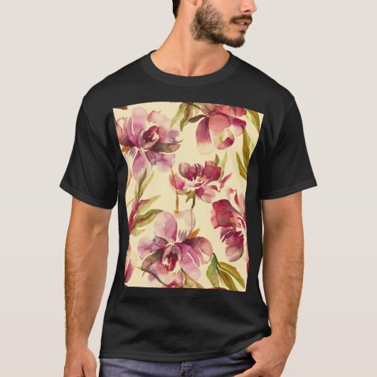 牡丹の水彩:シームレスな背景の至福 Tシャツ (正面)