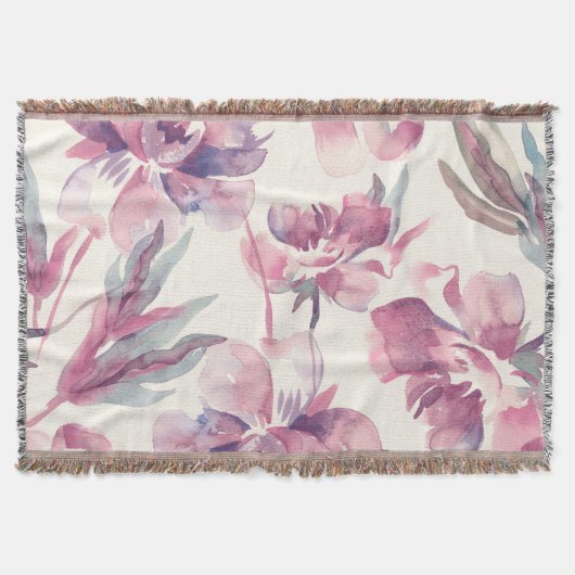 牡丹の水色：シームレスなフローラ背景。 スローブランケット (正面)